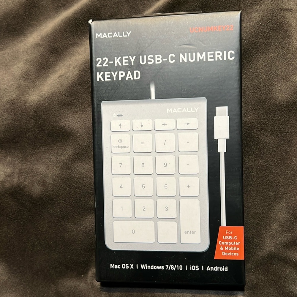 22-key USB-C Numeric keypad Mac OS X windows 7/8/10 iOS Android